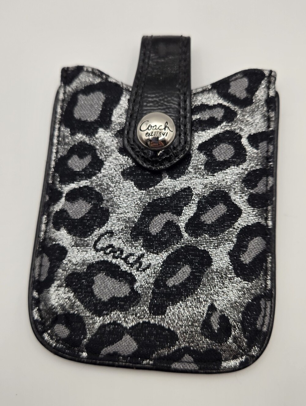 Coach Ocelot Black Silver Metallic SM Electronic/Card Case Button Logo 90s